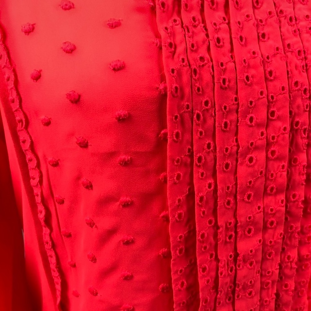 AMERICAN EAGLE OUTFITTERS Sheer Neon Coral Swiss Dot Peasant Boho Summer Date XS - Picture 4 of 8